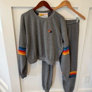 Aviator Nation sweatsuit with Rainbow Stripes